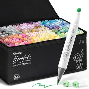Ohuhu Alcohol Markers: Brush & Chisel Dual Tips - 320-color - Double Tipped Art Sketch Marker Set for Artists Adults Coloring Illustration - Refillable Ink - Honolulu Series of Ohuhuart