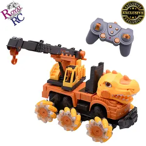Royal RC Toys, PREMIUM Dinosaur Crain truck Combo, Functional mixer, Remote control, Drifts 360, Cool LED Lights, Very Attractive toy, Rechargeable battery, Best Gift
