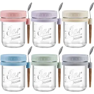 6 Pack Overnight Oats Containers with Lids and Spoons, 16 oz Glass Mason Overnight Oats Jars, Large Capacity Airtight Jars for Milk, Cereal, Fruit