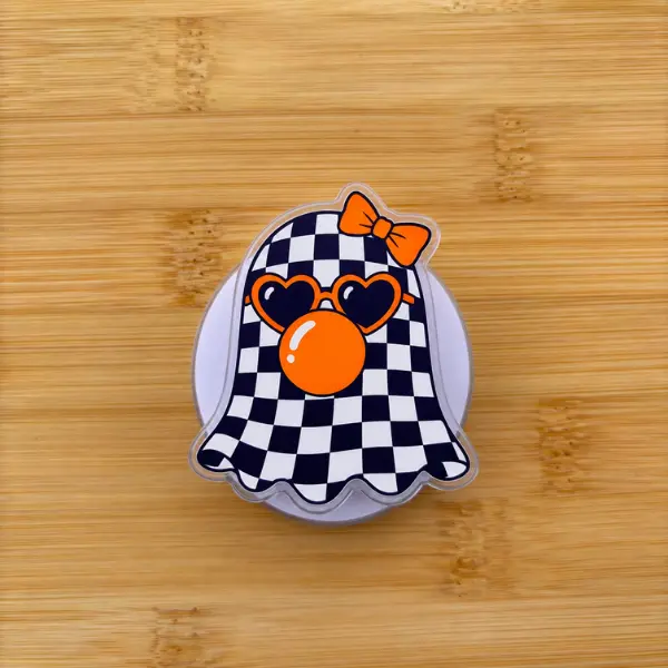 Cute Girly Ghost Blowing Bubble MagSafe Phone Grip, Checkered Ghost Magnetic PopSocket, Heart Sunglasses Bow Phone Holder, Spooky Cute Halloween Phone Accessory, Halloween Gift Idea