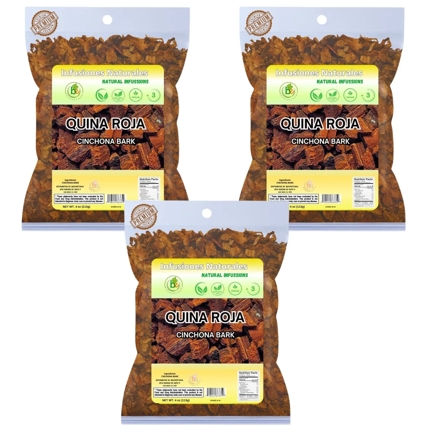 VIRAL Quina Roja Herbal Tea (Red Cinchona Bark) – 4 oz (113 g) – 100% Natural, Vegan, Non-GMO, Gluten-Free, Wildcrafted Herbal Tea – Crafted by Nature – Authentic & Fresh Loose Leaf Tea – by BexpertsUSA (3 Pack)