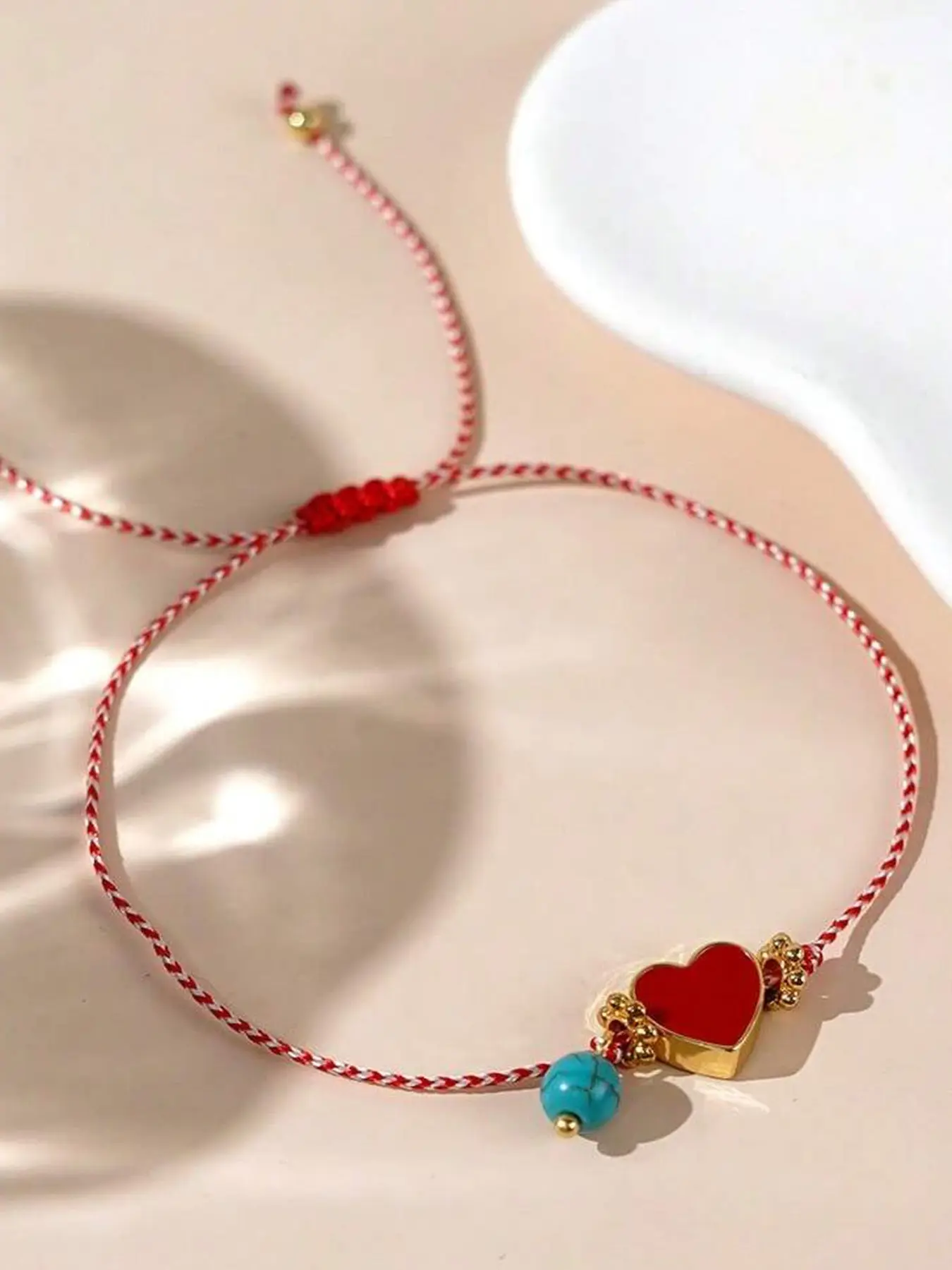 1PC Snowflake Inlay Synthetic Turquoise Metal Red Heart Jewelry Bracelets For Her Rope Bracelet Heart Design Bracelet Trendy Jewelry