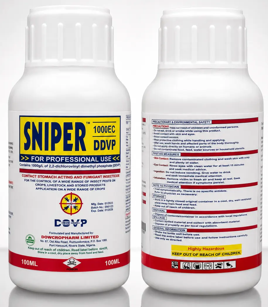 Sniper 1000EC DDVP 100mL - Contact Stomach Acting & Fumigant Insecticide for Crop Livestock & Stored Products Control