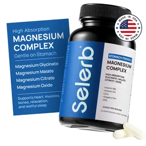 Selerb Magnesium Complex 300mg – 4 Types of Magnesium with B6, D3, Zinc, Slippery Elm – Sleep, Relaxation & Muscle Support – 90 Capsules