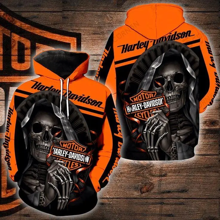 **Harley-Davidson Racing Hoodie, Orange & Black Motorcycle Graphic Hoodie, Men's & Women's Biker Streetwear Sweatshirt, Casual Pullover Hoodie, Motorcycle Style**