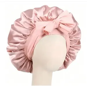 Soft Luxurious Pink Satin Bonnet - Adjustable Tie Band & Bow Accent, Comfortable Ruffled Design For A Snug Fit, Hair Protection | Satin Cap | Smooth Satin Finish For Women & Men