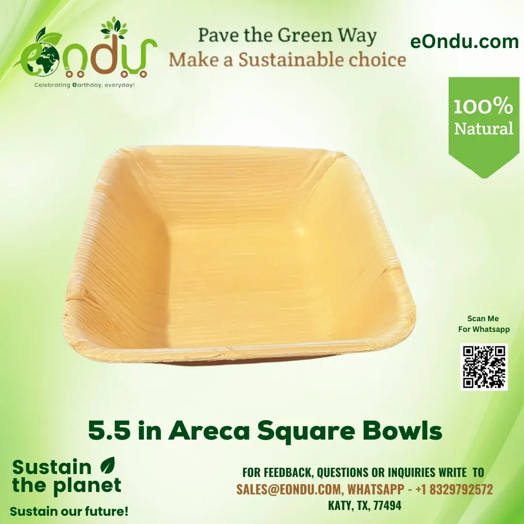 5.5" Areca Palm Leaf Square Bowls - Stylish, Sturdy, Eco-Friendly, 100% Compostable Disposable Tableware, Freezer & Microwave Safe for Home, Weddings, Food Service Businesses