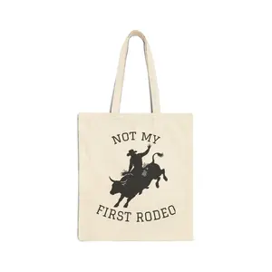 NOT MY FIRST RODEO Tote | Canvas Book Bag, Minimalist Text Design