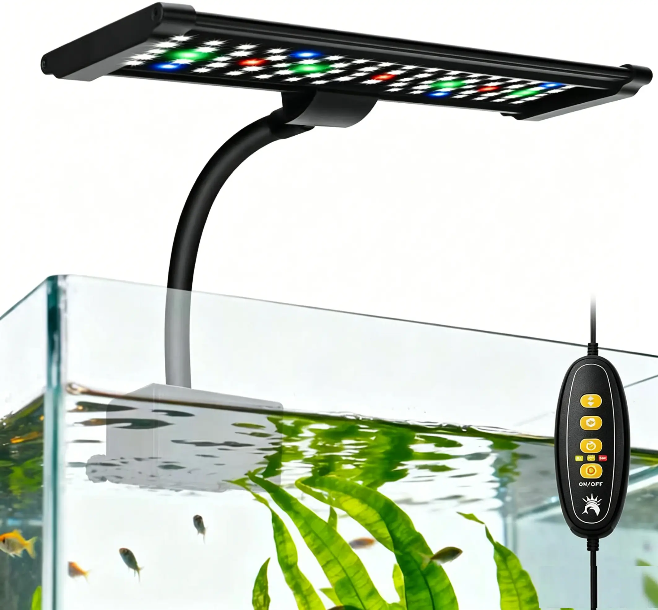 Easy Install LED Aquarium Clip-On Light - Full Spectrum for Plants & Planted Aquariums, Memory Function, DIY Mode, Adjustable Timer & Brightness, IP68 Waterproof for Freshwater & Saltwater Tanks, Aquarium Light For Plants
