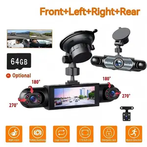Four-Lens Car Dash Cam, 1080P Video Recorder with 64GB Memory Card, Night Vision, 24/7 Parking Mode, Vehicle Surveillance Camera, HD Dash Camera