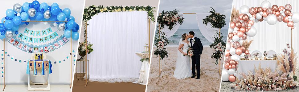 GARFANS Metal Wedding Arch Stand with Base Square Wedding Arches with Ceremony Garden Balloon Arch Backdrop for Outdoor Indoor Party Birthday Decor Party Supplies (Gold)