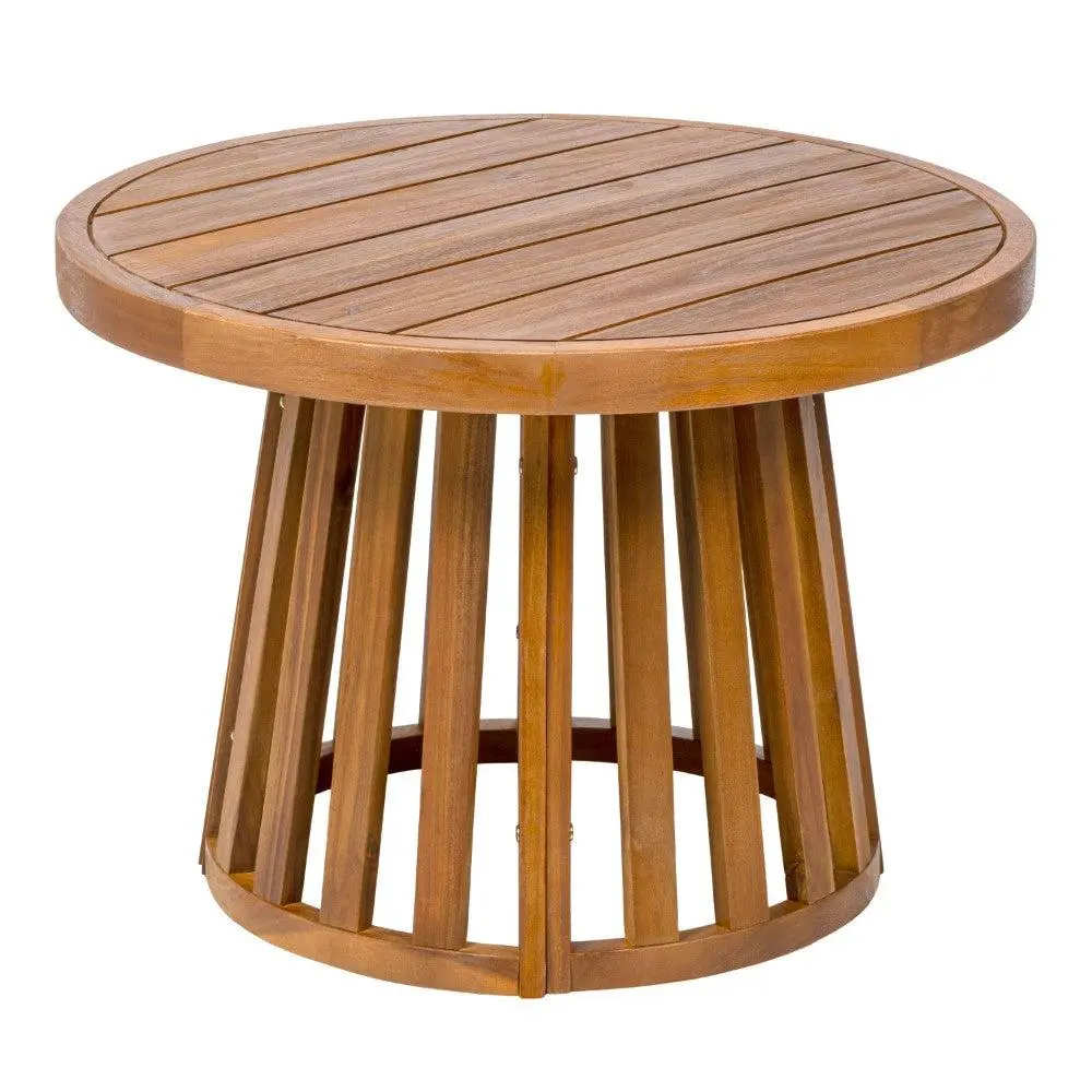 Solanya 27.5-Inch Modern Coastal Acacia Wood Pedestal Drum Coffee Table - Natural Wood Living Room Furniture, Indoor-Outdoor Use