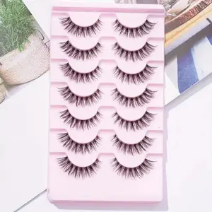 Natural False Eyelashes, 7 Pairs Supernatural Cartoon Style False Eyelashes, Cross Pattern, Eye Makeup Accessories, Soft and Comfortable, Cosmetic