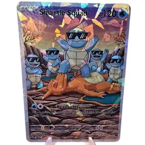 Squirtle Squad Charizard Beatdown Custom Card, Shattered Glass Holo or Textured Shattered Glass Holo