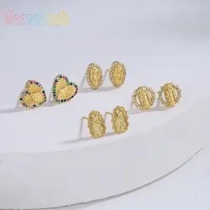 New Religious Jewelry for Women – 18K Real Gold Plated Copper Virgin Mary Earrings with Dainty Zircon Inlay, Elegant Faith Design, Perfect for Daily Wear and Gifting