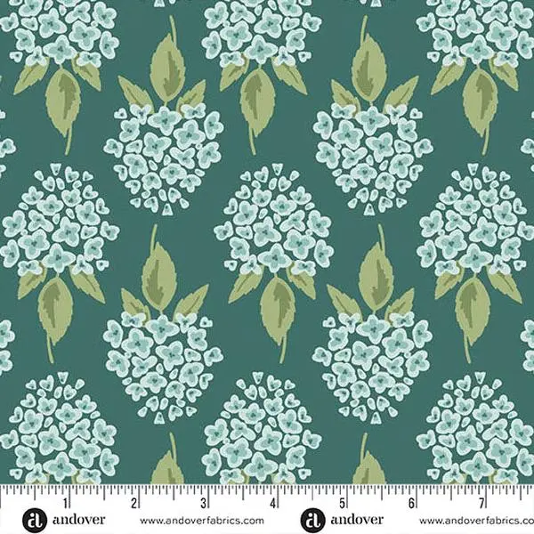 Fabric Andover Dark Teal Hydrangea Heartland by the Quarter Yard A-1589-B