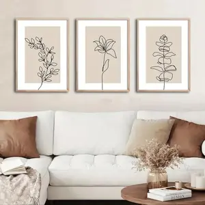 Floral Line Art Unframed Painting, Modern Floral Paintings, 3 Counts/set Modern Canvas Wall Art, Wall Decor for Home Living Room Bedroom Study Room