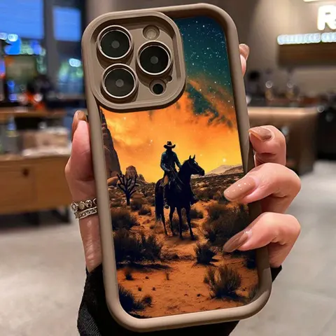 Desert Western Design 1.2mm Slim Fit Silicone Smartphone Casing for Multi-Model iPhone (17 Pro Max,16 Plus,15,14,13,12,11,XR,Air) - Shockproof, Durable, Scratch-Resistant, Full-Body Protective Accessory with Raised Lips Screen & Camera Protection