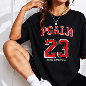 Psalm 23 The Lord Is My Shepherd Bible Verse T-Shirt Retro Varsity Style Christian Graphic Tee Soft Cotton Unisex Short Sleeve Top for Men and Women Faith Based Streetwear