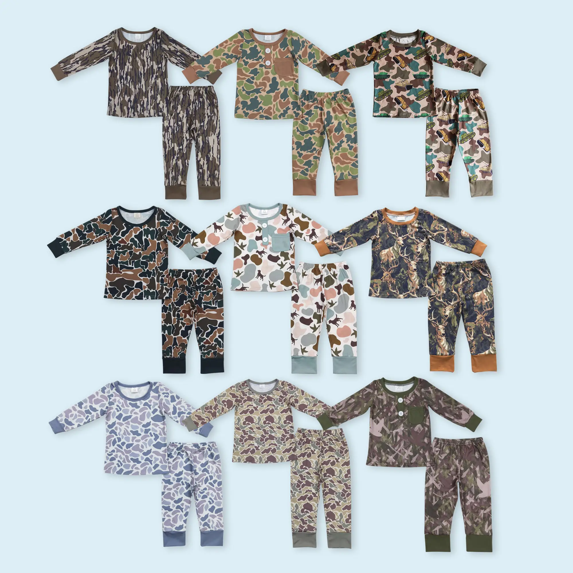 Deer Camouflage Long Sleeves Kids Boy Pajamas