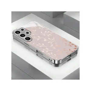 Pink Leaf Luxury-Inspired Electroplated Design Glass Phone Case Suitable for iPhone17/iPhone17 air/iPhone17 pro/iPhone17 pro max/16 Pro Max/15 Pro Max/14 Pro Max/13 Pro Max/12 Pro Max/11 Pro Max , Compatible With Samsung Galaxy Series A54/A53