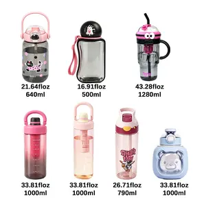 7Pcs Large Capacity Sport Water Bottle with Flip Straw Lid,Leakproof  Portable Water Cup, Multiple Sizes Large Water Jug with Handle/Strap for School Workout Camping Daily Drinking