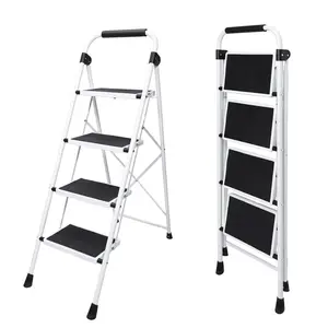 Iron Stepstool, Folding Stepstool with Non-Slip Pedals and Comfortable Handrails, Sturdy Steel Ladder Portable Heavy Duty Stepstool for Kitchen, Garage and Outdoor Use