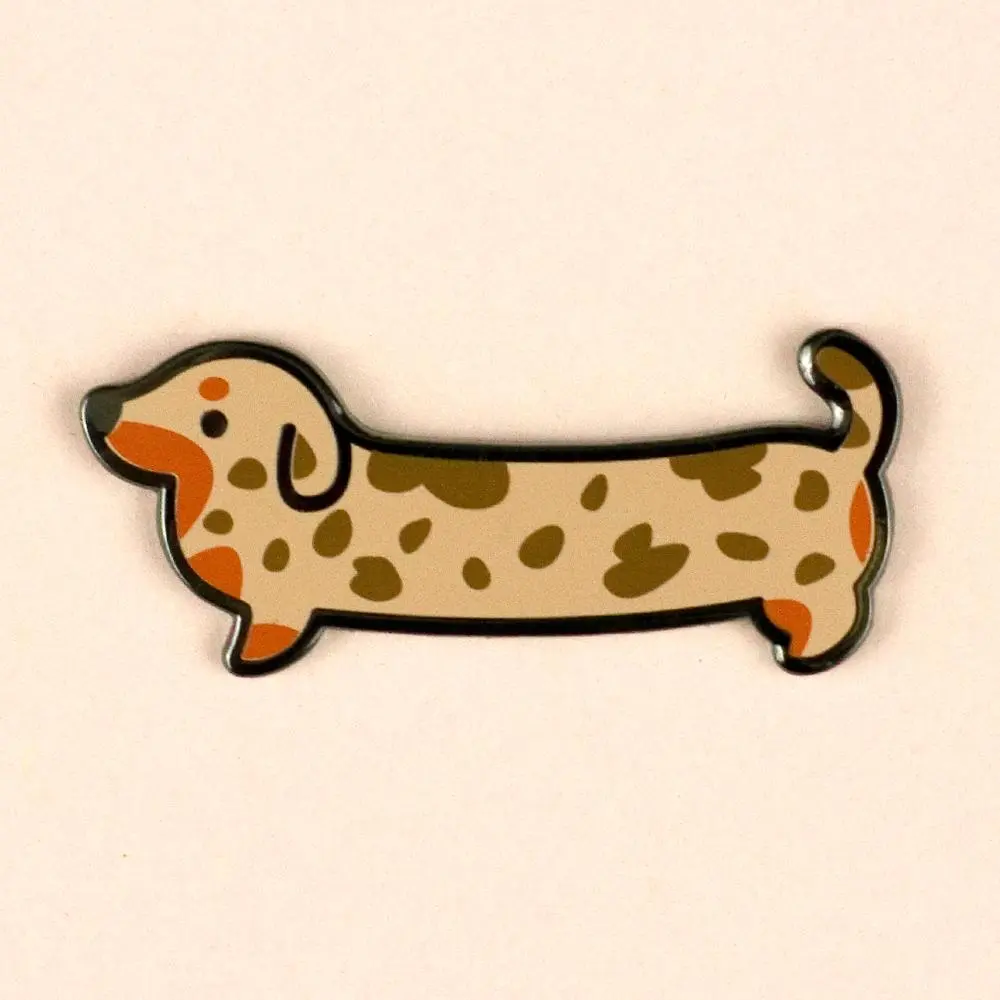 Weenie Dog Enamel Pin (Short Coat Dapple Tan) - Dachshund Doxie Cute Dog Kawaii Brooch Pin