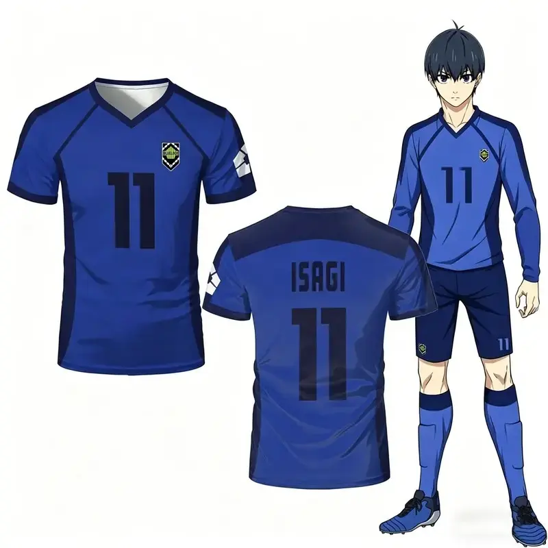 Blue Lock Yoichi Isagi Cosplay Football Jersey #11 Anime T-Shirt, Premium Breathable Athletic Polyester Tee, Perfect Summer Casual Sportswear & Otaku Gift for Men, Women & Kids