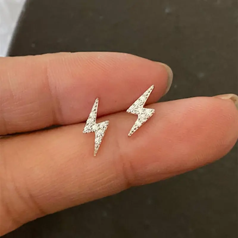 Lightning Design Rhinestone Decor Stud Earrings, Cute Earrings for Women, Fashion Jewelry for Party, Daily Clothing Decor for Girl, Ear Studs