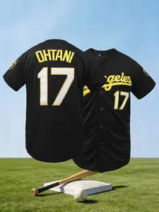 Men's Los Angeles #17 Embroidered Baseball Sports Jersey, Breathable Baseball Button Down Shirt, Stitched Letters & Numbers for Athletic & Streetwear