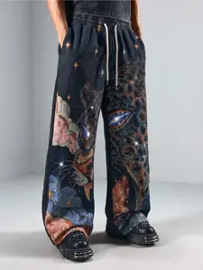 Men's Leopard Print Long Pants, Street Style, Casual, Spring & Fall, Slim-Fitting, Drawstring Waist, Comfortable, Versatile