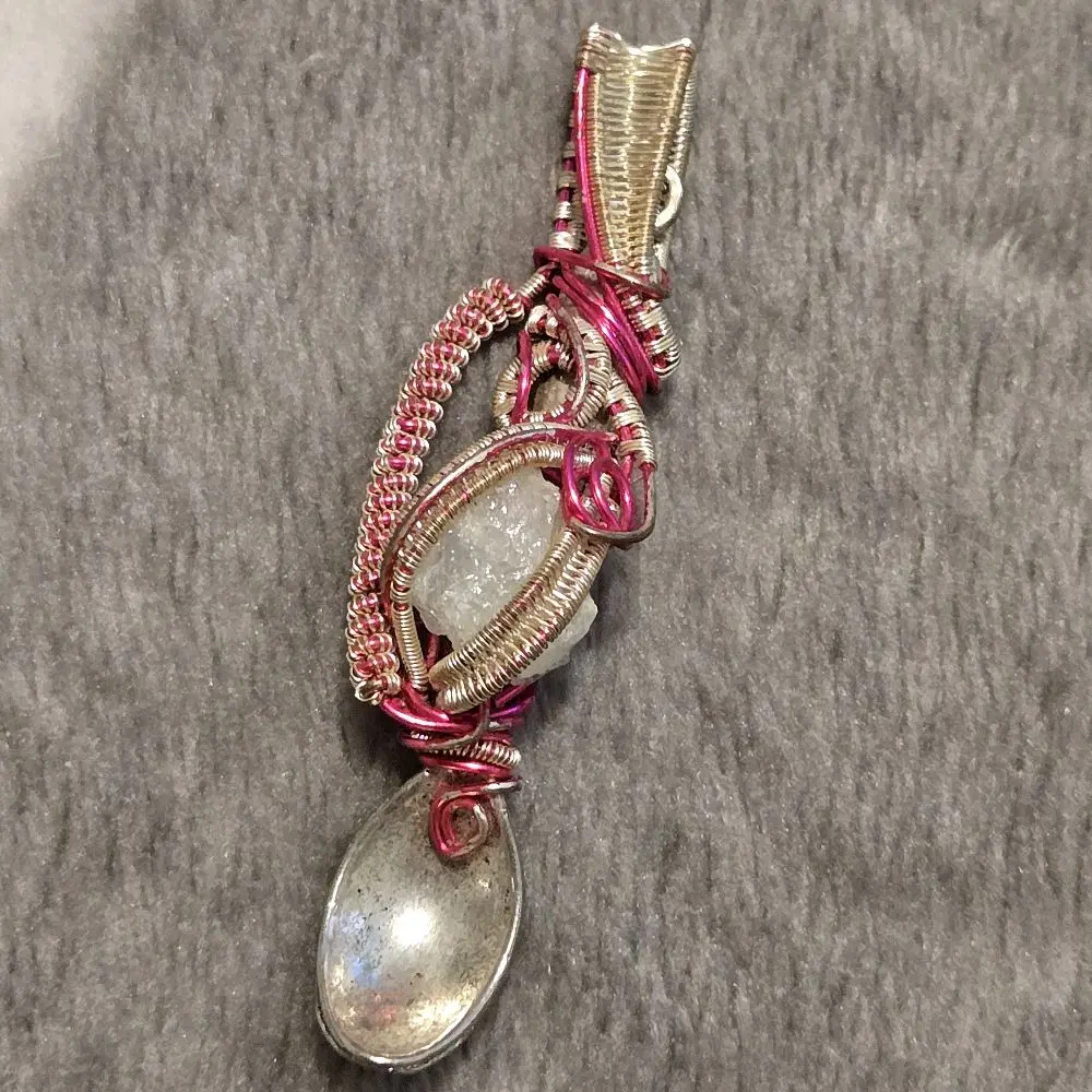 Handmade Wire Wrapped Quartz Crystal Spoon Pendant