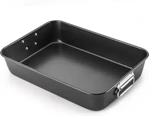 HONGBAKE Nonstick Lasagna Pan 3 Inch Deep, 9X13 Baking Pan, Rectangular Sheet Cake Pan, Roasting Pan for Oven with Stainless Steel Handles, Dishwarsher Safe, Dark Grey