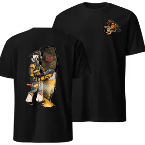 Firefighter Skull Graphic T-Shirt, Vintage Firefighting Design, Soft Cotton Blend Shirt, Blue Collar & Firefighter Apparel for Men & Women, Bold Workwear Gift
