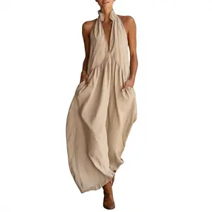 2026 Minimalist Halter Neck Maxi Dress | Casual Loose Fit Pocket Dress | Effortless Summer Outfit for Women # MaxiDress # HalterNeckDress # BohoFashion # SummerDress # CasualDress # WithPockets # DressesForWomen # Outfit of the Day