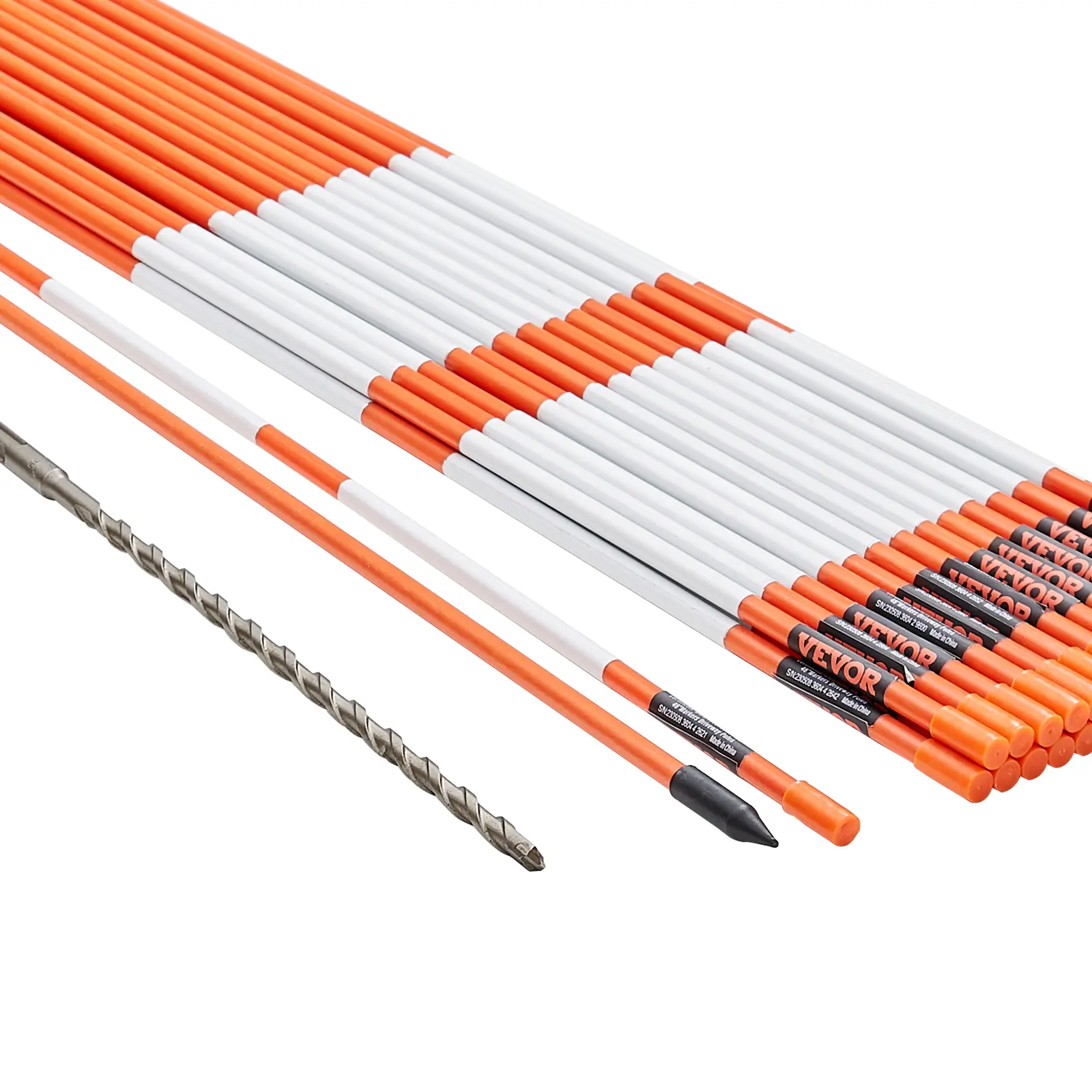 VEVOR 30 PCS Sturdy Fiberglass Driveway Markers, 47.8in/121.5cm 0.31in Diameter UV-Resistant Non-Fading Orange Snow Stakes with Reflective Tape, 12in Steel Drill Bit & Gloves for Parking Lots, Private Areas, Easy Visibility, Easy Installation, 47.8"/121.5