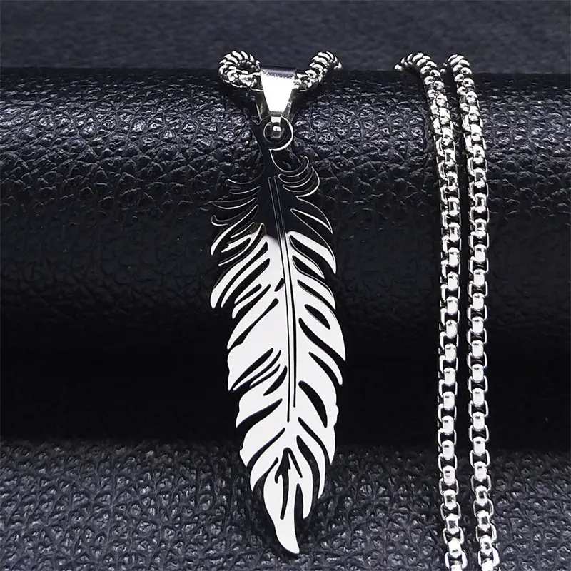 Adults' Stainless Steel Feather Pendant Hip-Hop Neutral Wind Chain & Link Necklace, Ideal for Birthday, Heart-Themed Gifting, Valentine's Day Jewelry Accessories, No, No Warning Applicable