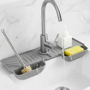 Silicone Sink Organizer with Water Splash Guard, 1 Count Double Pocket Design Sink Storage Rack, Easy-clean, Reusable, Durable Sink Installation Accessory