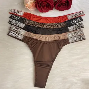 JROZXF 5pcs Rhinestone Letter Low Waist Stretchy Women's Sports Panties Solid Color Drop Waist Thongs V-Strings Lingerie Underwear Elegant Ruched Nylon Spandex Nightwear