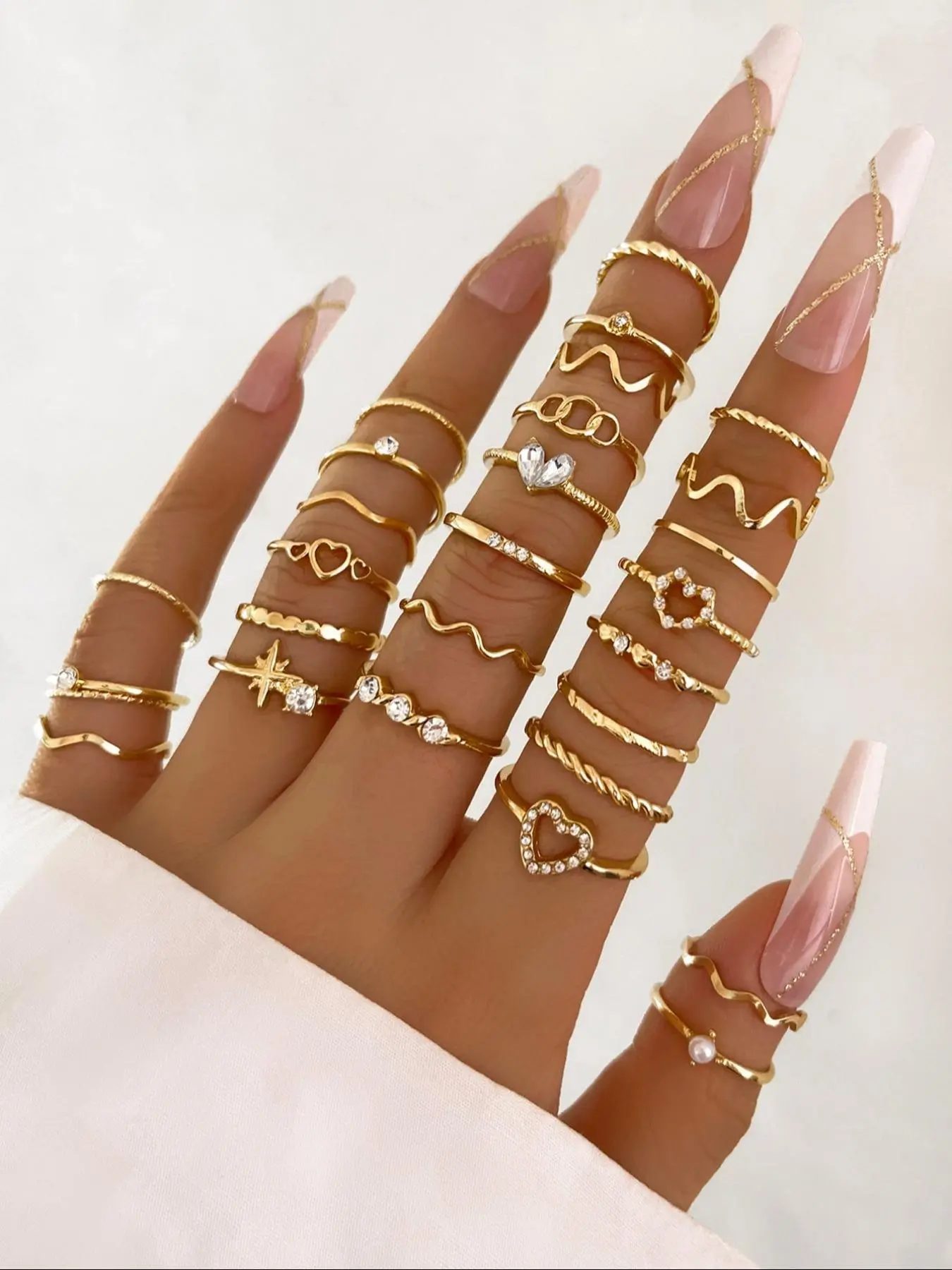 Heart & Geometric Design Ring Set, Stacking Ring Set, Fashion Accessories for Women & Girls, Casual Jewelry for Parties and Daily Wear, Trendy All-Match & Exquisite Jewelry for Birthday Gift
