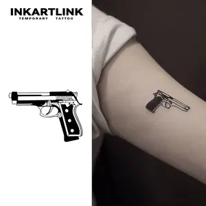INKARTLINK Tattoo Tech, 2 Sheets Semi-Permanent Temporary Tattoos ,Pistol-Desert Eagle,Adult Art Design,Lasts 1-2 Weeks, Waterproof, Realistic Look, No Adhesive, No Reflection,For Man And Woman,Ideal for Swimming, Party
