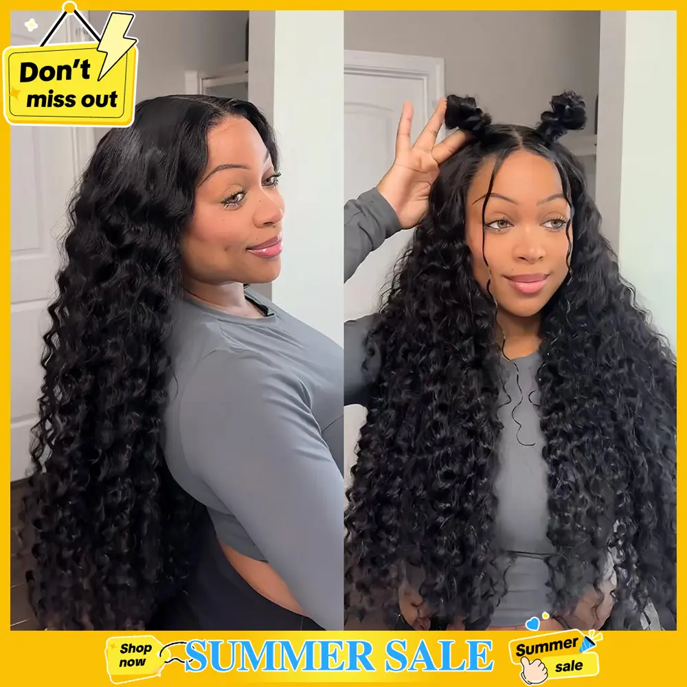 Mamushow 7x6 Glueless Water Wave Wigs 200% Density Human Hair With Drawstring Curly Wave Wigs Closure Wigs Pre Plucked Pre Cut Pre Bleached Wear and Go Wigs Outdoorfun Party Vacation Wigs #SummerWins #DealsForYouDays