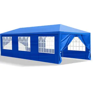 10'x30' Outdoor Party Tent with 8 Removable Sidewalls Waterproof Canopy Patio Wedding Gazebo Blue Durable PE Cloth Material for Events Big Spacious Design