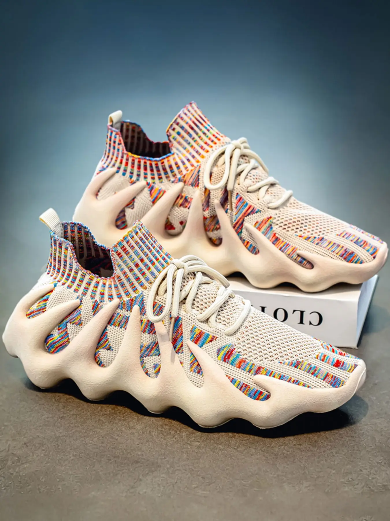 Octopus Mesh Breathable Running Shoes, Shock Absorbing Anti-Slip, Small Cage Coconut Flyknit Flame Sock Shoes, Comfortable Athletic Footwear