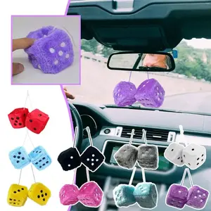 car trinkets 2pcs Long Hair Hot Stamping Dot Dice Plush Toy Cube Pendant Car Ornament Sieve Anime Car Decoration Accessories Auto Pendant Universal Breathable Leather Seat Covers best  car  air  freshener sea turtle anti-slip boat  mat cup holder pad dark