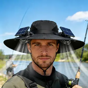 Solar dual fan cooling cap - UPF50 UV resistant, adjustable chin strap, lightweight and breathable, suitable for hiking, fishing, camping and travel sun hat, ventilated design, essential for outdoor activities in summer