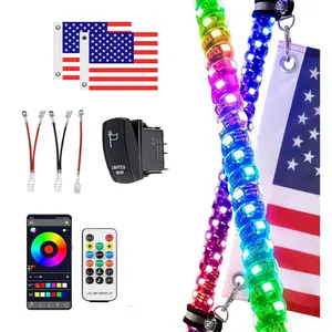 RGB Chasing Whip Lights 2FT  – Includes Spring Base, Rocker Switch, App & Remote for Dynamic Color Shows on UTV ATV Holiday Gift
