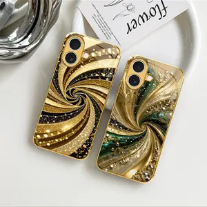 Meiya Luxury Gold-Plated Edge Case Liquid Swirl Glitter Glass Cover for iPhone 17 — 975