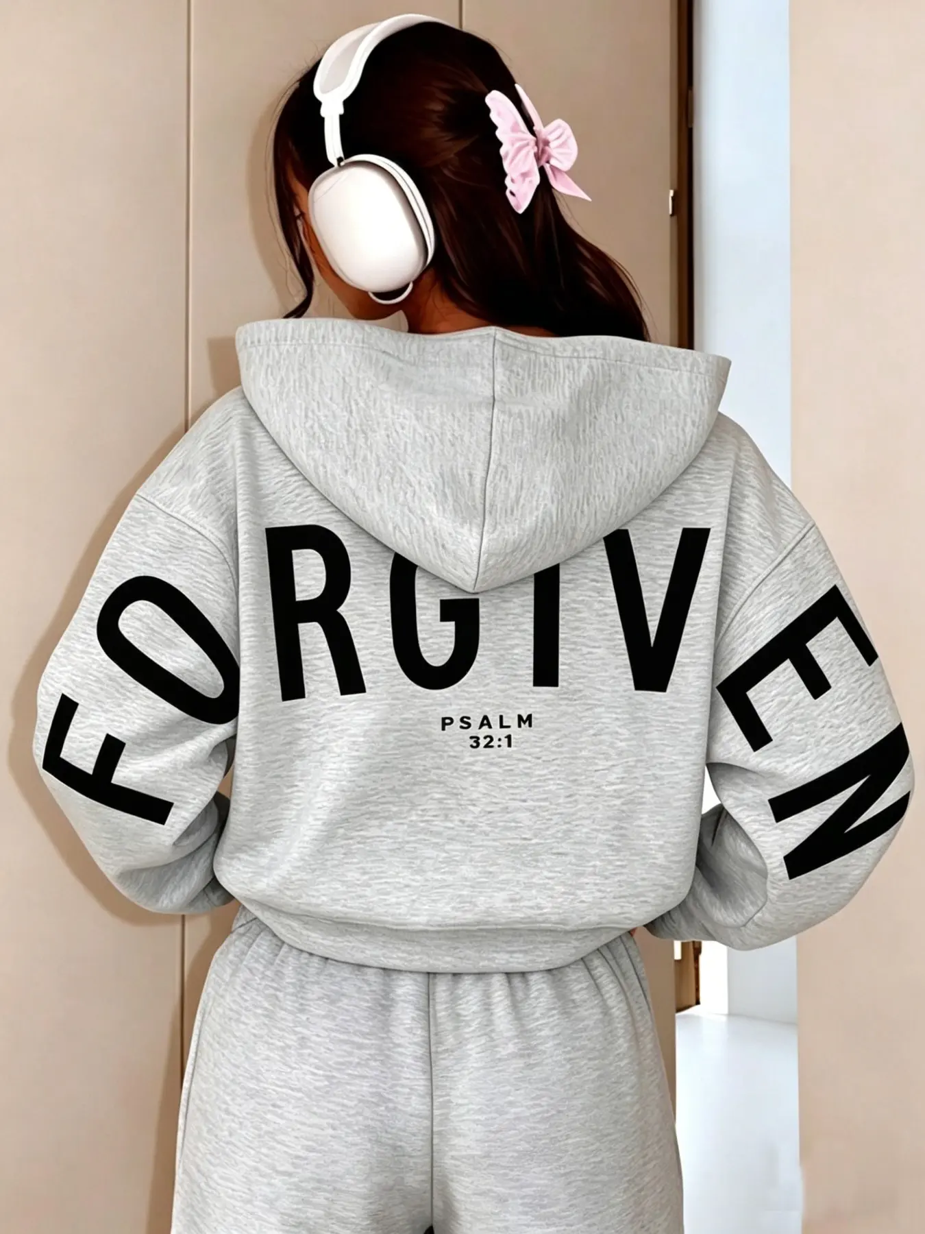 Viral "Forgiven" Christian Hoodie, Psalm 32:1 Print Oversized Sweatshirt for Everyday